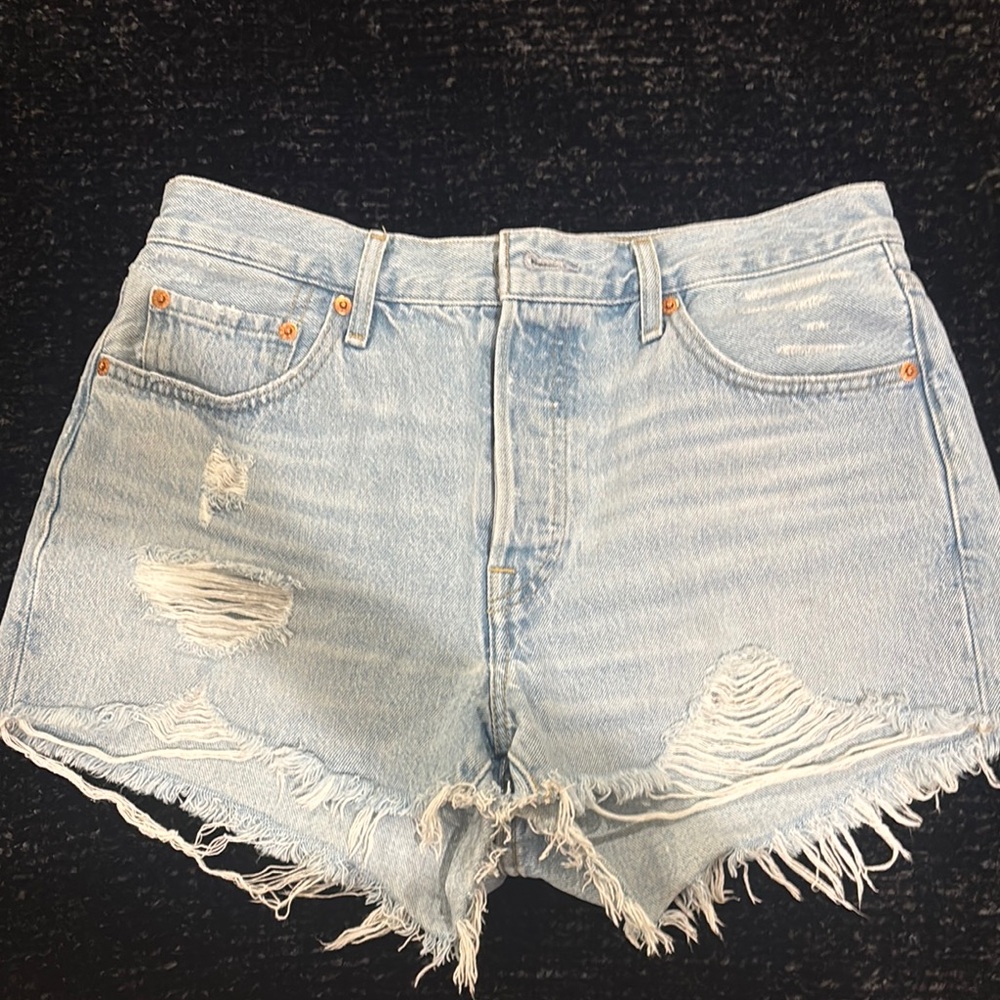 Levi's Blue Distressed Jean Shorts